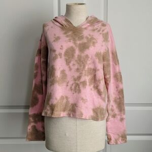Chaser Hoodie Cashmere Blend Tie Dye Cropped Pullover Pink Olive M NWT
